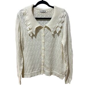 Kaily K  Cardigan Sweater Cottagecore Cotton Knit Cream SZ XL EUC